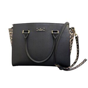 Kate Spade Black Pebbled Leather & Leopard Print Tote Bag